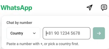 WhatsApp 聊天列表顶部的 WAWin 英文按号码聊天面板,包含国家选择、号码输入框和打开按钮